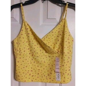 NWT Women's/Jr Girls SO Wrap Front Crop Cami Top Size L 11-13 Yellow Ditsy Tank
